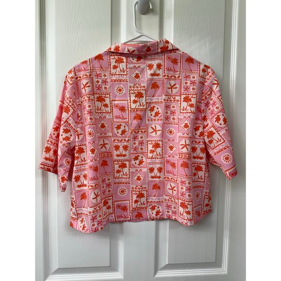 Sigrid Olsen Sleepwear 2 piece short lounge set pink red tropical notch NWT - Picture 4 of 10